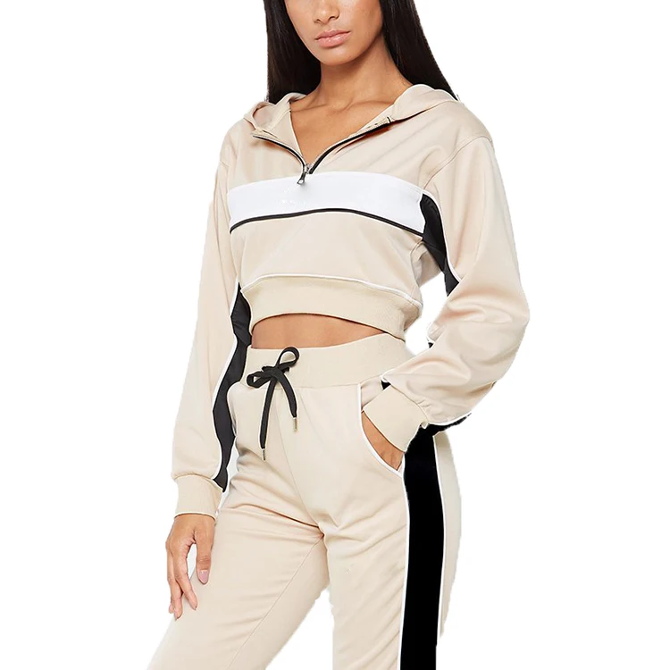 
Two piece track suit women hooded tracksuit cotton training suit fitted tracksuit 