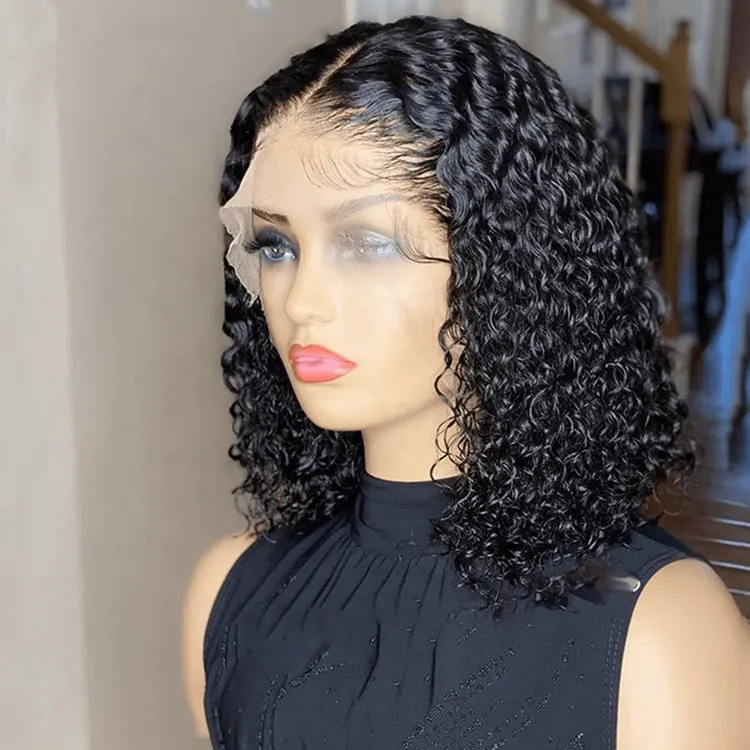 Pixie Cut Curly Swish Lace Virgin Brazilian Cuticle Aligned Human Hair Lace Front Wigs With 4*4 Transparent HD Lace Closure