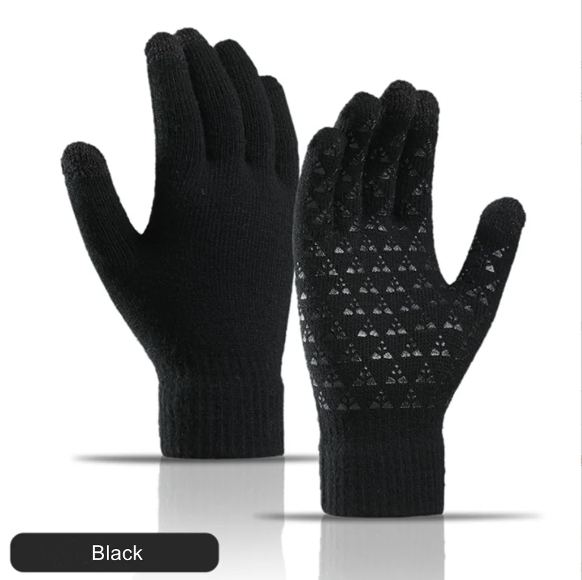 Winter Gloves Men Women Thicken Touch Screen Gloves Anti-Slip Silicone Gel Thermal Soft Knit Lining Gloves