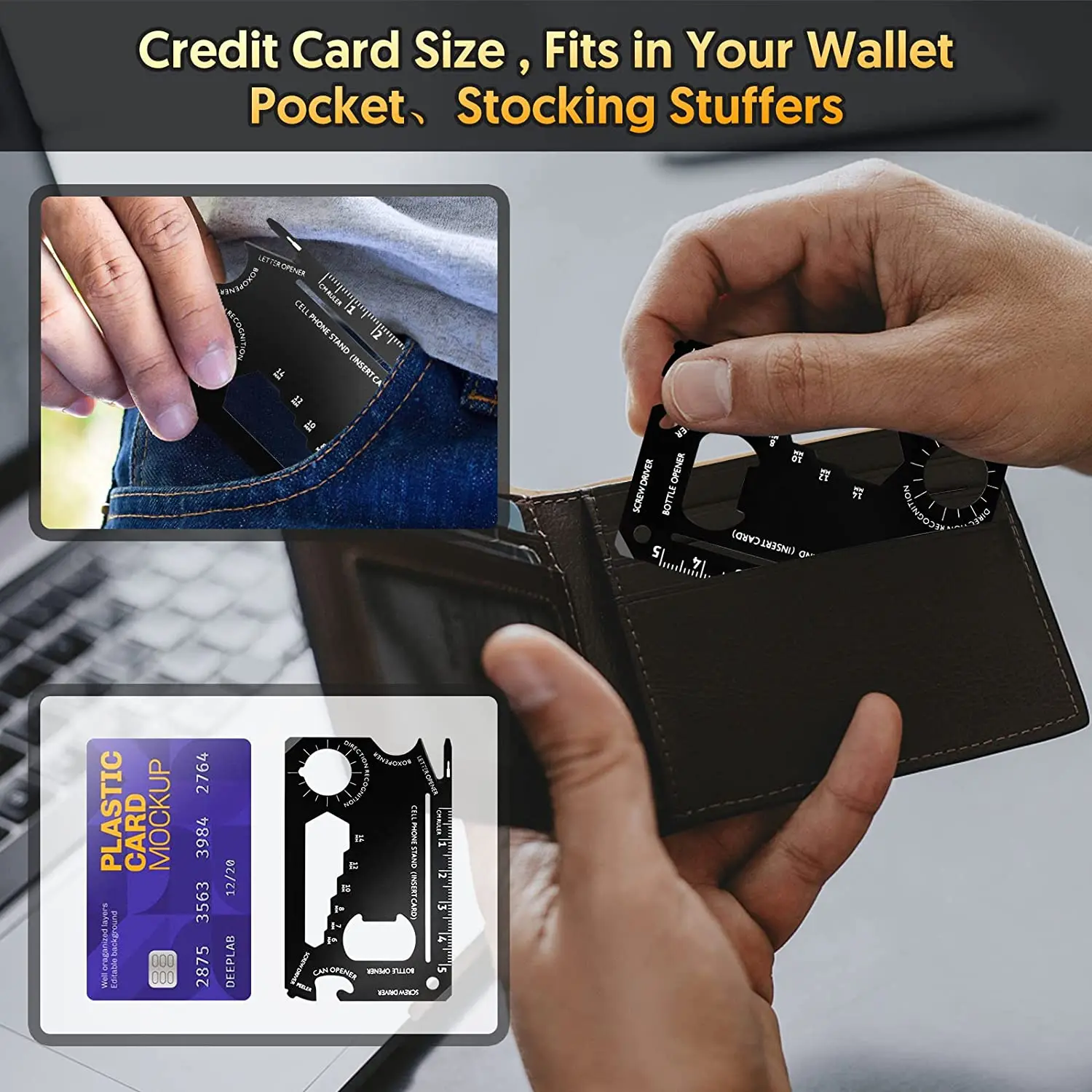 18 in 1 Credit Card Size Pocket Tool Multipurpose Credit Card All in One Wallet Multitool Card