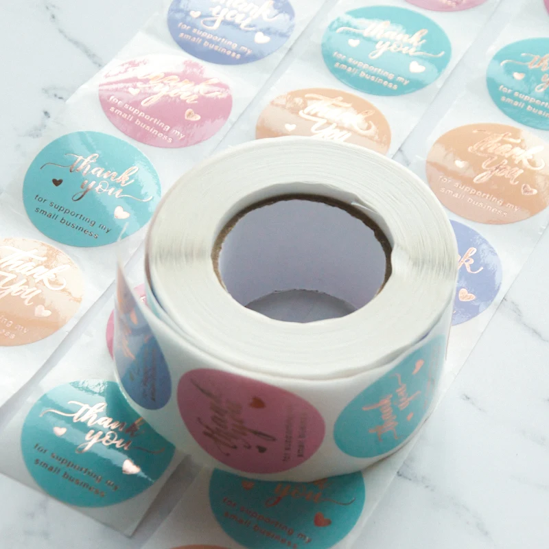 wholesale promotional self adhesive thank you stickers paper circle roll packaging labels