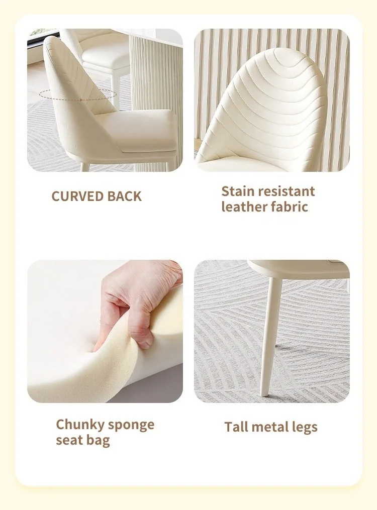 Creamy Wind Light luxury rock panel dining table and Chair combo Home Creamy white modern simple dining table set for 6 seats