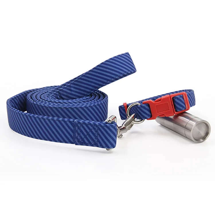 
2021 Fashion training pets dog collar leash Teal Fabric Covered Stripe Dog Collar and Leash Set 