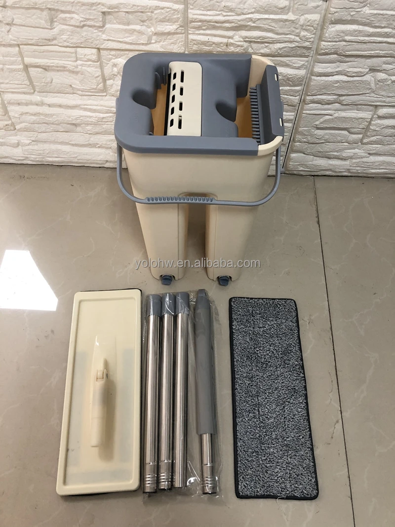OEM Factory Supplying Dutch Bucket for Hand-free Flat Mop Magic Mop Bucket Floor Cleaning with 2 Microfibre Cloths 2.jpg