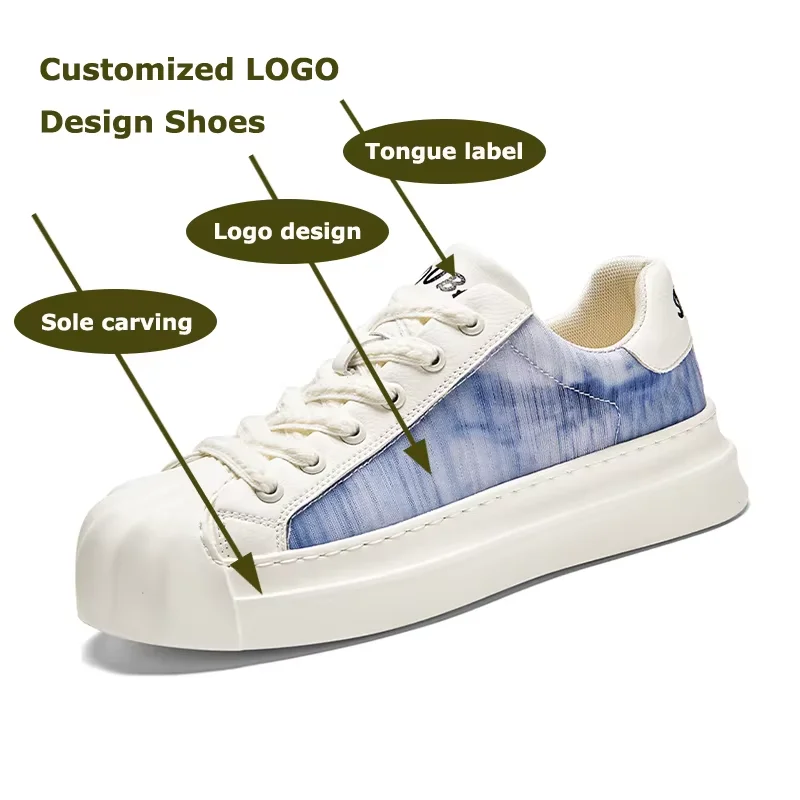 Women Shoes 2024 New Design Blank Casual Skateboard Shoes Men Custom Lace Up Tie Dyed Canvas Upper Sneakers Chunky Walking Shoes