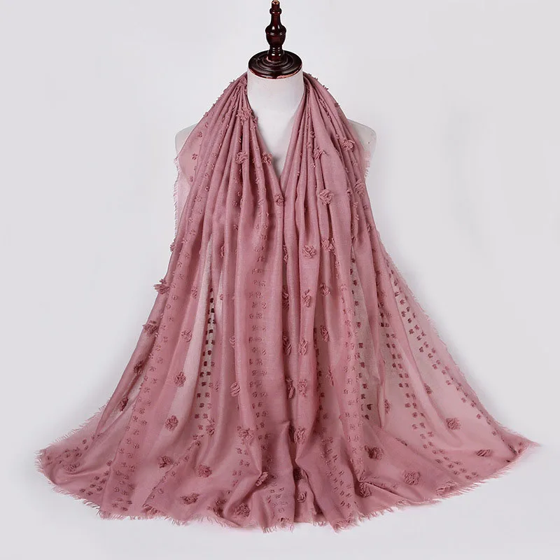 Cheap Yemen Moroccan Malaysian Pure Color Ladies Casual Shawl Organza Silk Muslim Hijab Scarf With Big And Small Pompom//