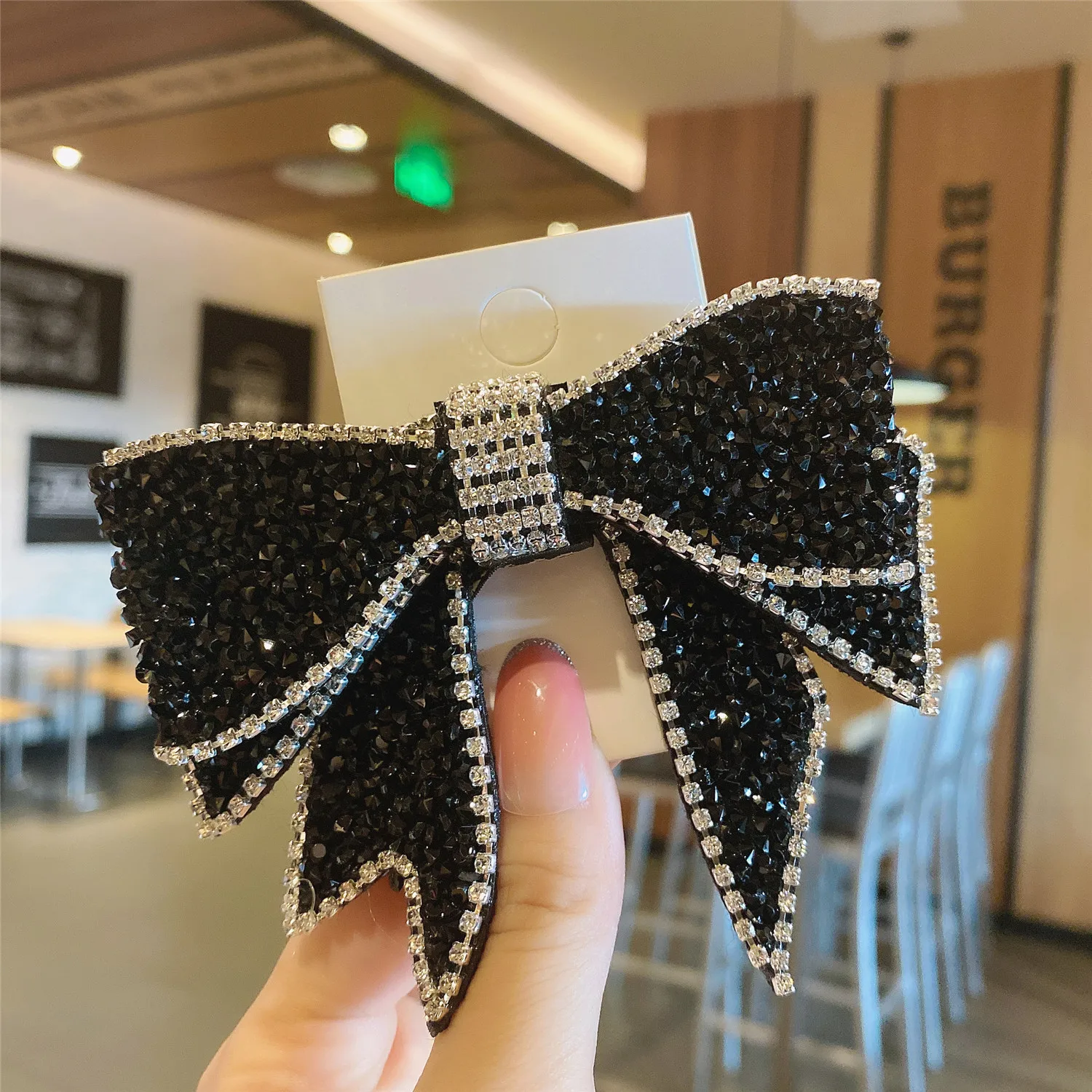 Korean Style Girls Headwear Handmade Luxury Rhinestone Crystal Beads Black Big Bow Barrette Hair Clip Hairgrip Hair Accessories