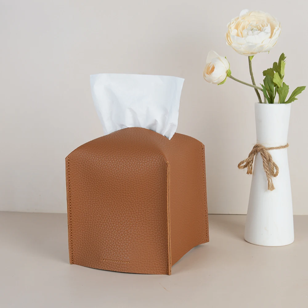Living Room Desktop Tissue Box Cover Holder Square Decor PU Leather Case Roll Paper Dispenser For Bathroom Vanity Countertop