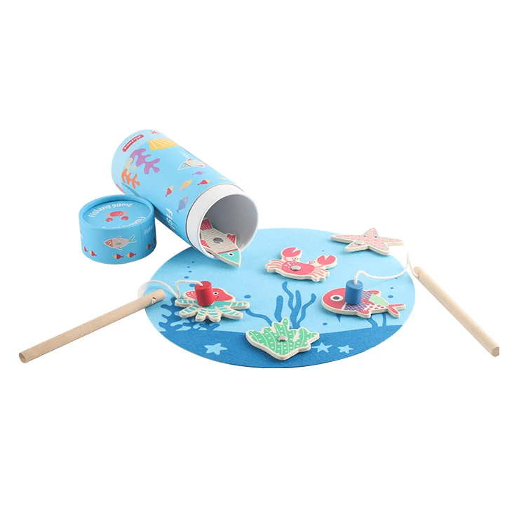 Hot Sell Kids Educational Ocean Wooden Fishing Game Magnetic Fishing Puzzle Toy Wooden Fishing Game Toy
