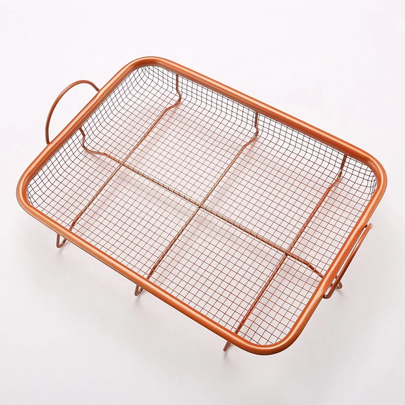 High Quality Copper Crisper Tray Non Stick Cookie Sheet Tray And Air Fry Mesh Basket Set