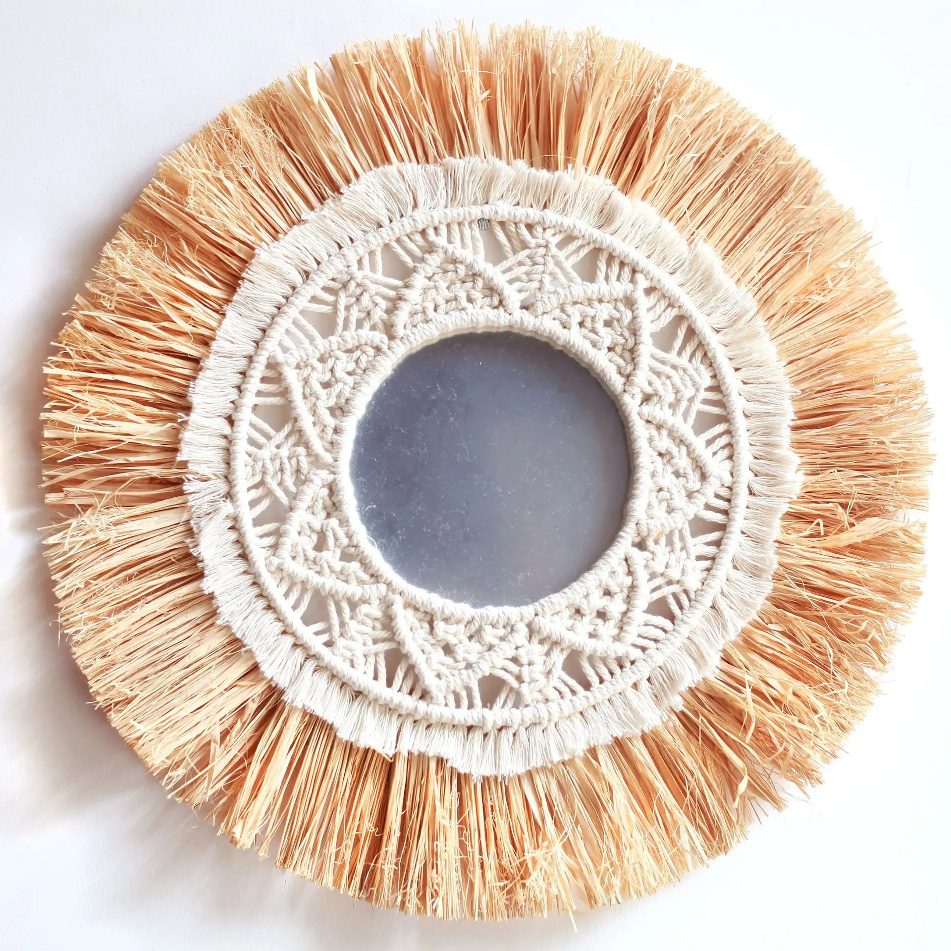 Amazon Hot Sell Hanging tapestry woven Macrame Mirror wall decorative barber shop framed mirrors