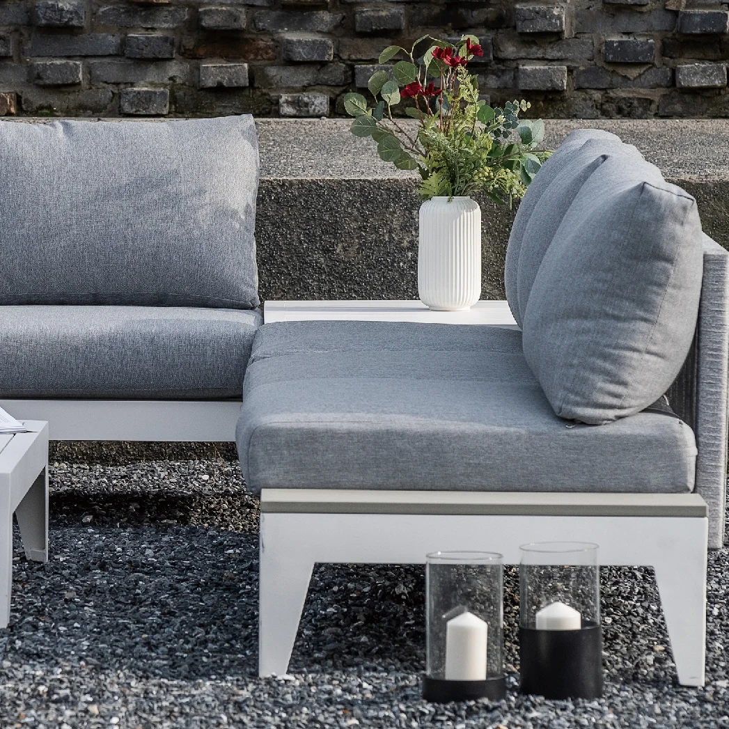 Hot sale L shape outdoor aluminum 3 piece sectional white sofa  seating furniture set  for patio and garden