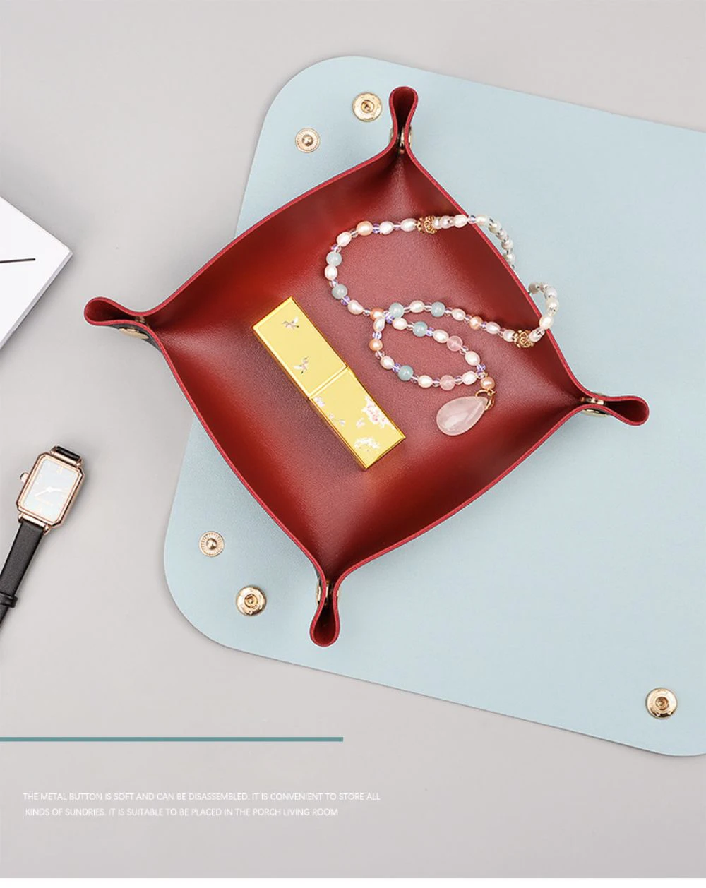 Living Room Porch Leather Storage Tray Leather Key Storage Box Desktop Debris Sorting Cosmetic Tray