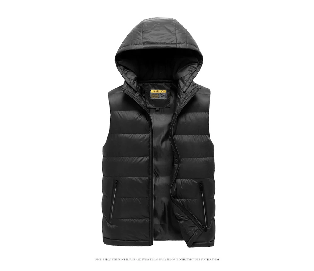 
Winter Mens Vests Fashion Men Sleeveless Hooded Jackets Male Cotton-Padded Vests Thicken Warm Waistcoats Clothing 5XL 