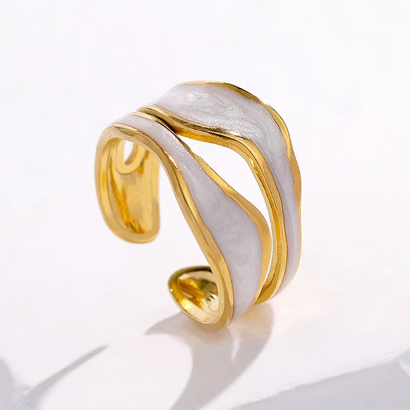 Fashion White Enamel Creative Irregular Jewelry Ring 316L Stainless Steel Open Ring For Women