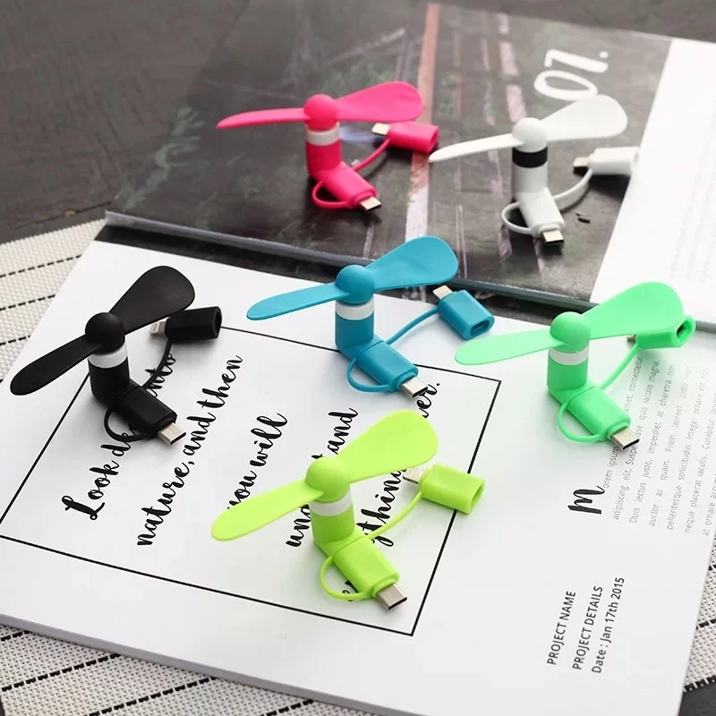 Custom logo 3 in 1 Type C Fan Portable Mobile Phone USB Mini phone Fan for Android Mobile Phones for iPhone
