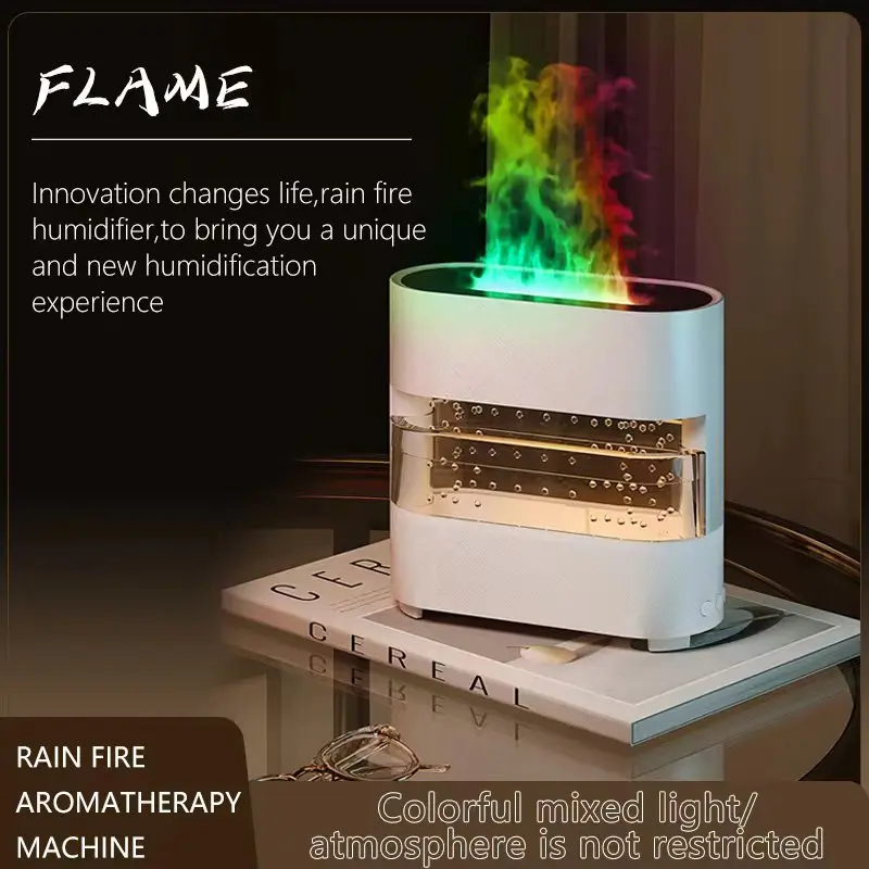 new arrivals 2024 electronic gadgets fireplace shape rain drop 3D led flame essential oil diffuser cool mist humidifier diffuser