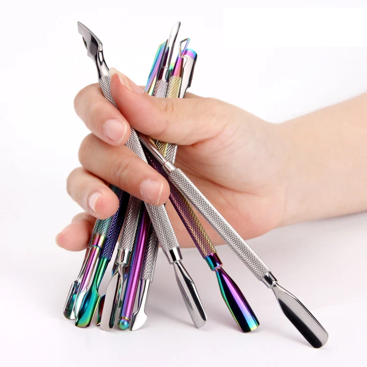 Professional Rainbow Color Stainless Steel Manicure Tools Dual End Nail Gel Polish Removal Pushers