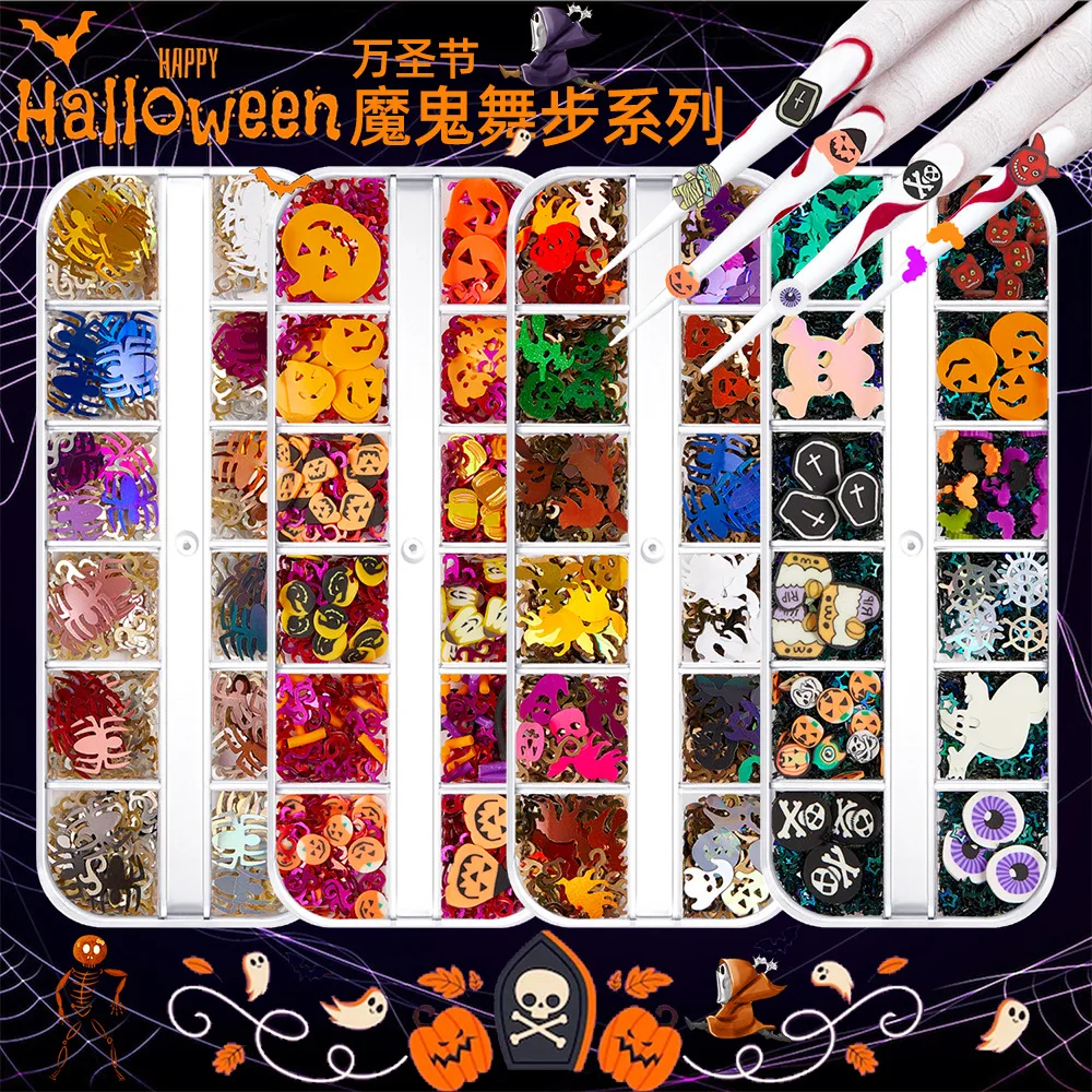 Wholesale Halloween Nail Decoration Glitter Sequins Polymer Clay Pumpkin Witch Art Nail Decals Accessories