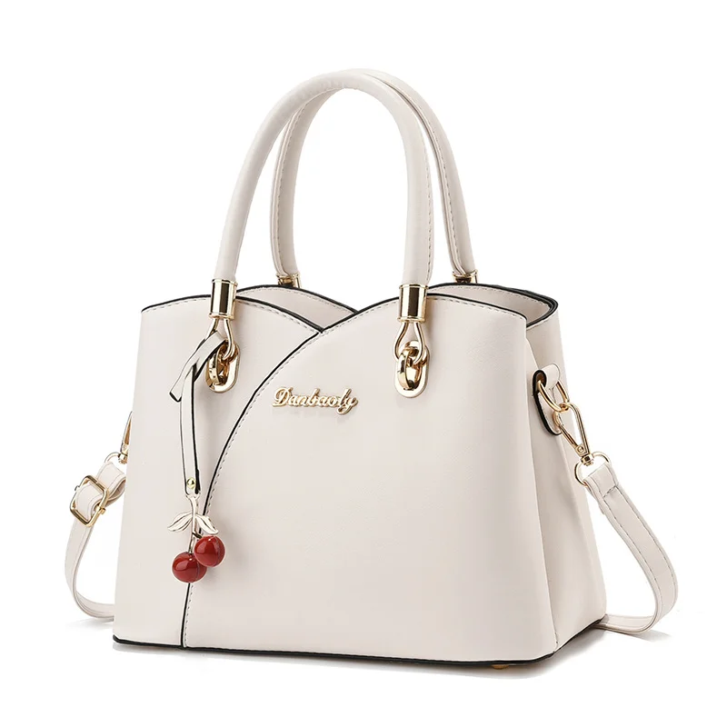 Little Fresh 2024 New Solid Color Pendant Fashion Versatile Soft Leather Shoulder Handbags Ladies Bags