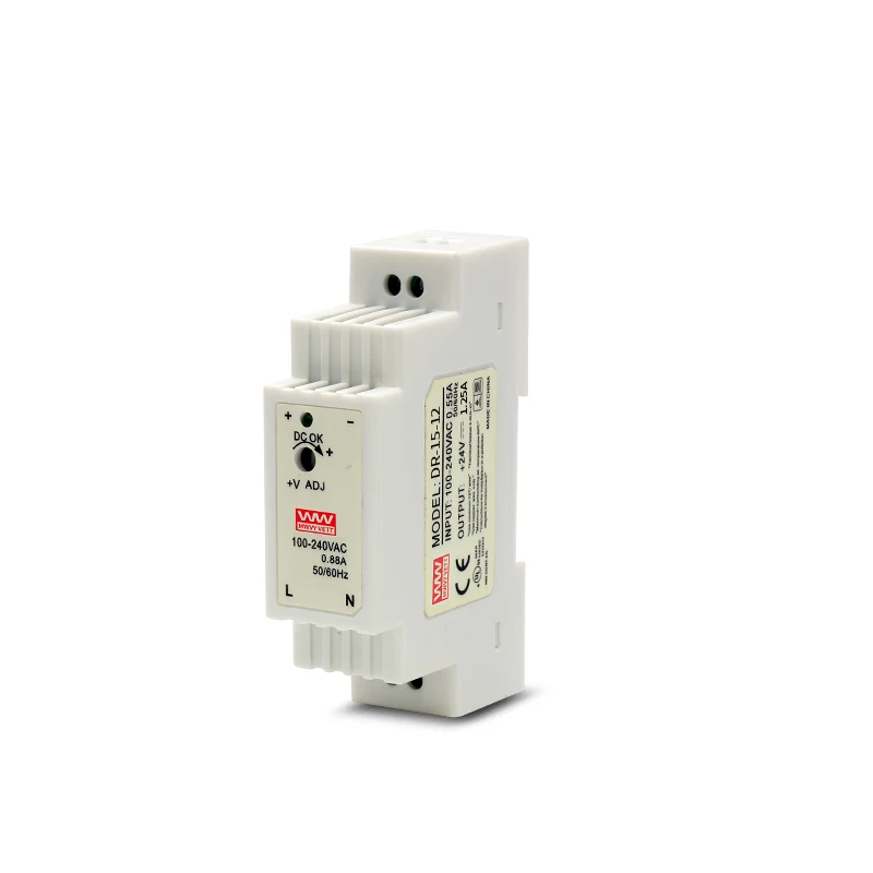 DR-15-12 15W 12V 1.25A 12V 15W Ac Dc Mini Din Rail Switching Power Supply for LED Driver