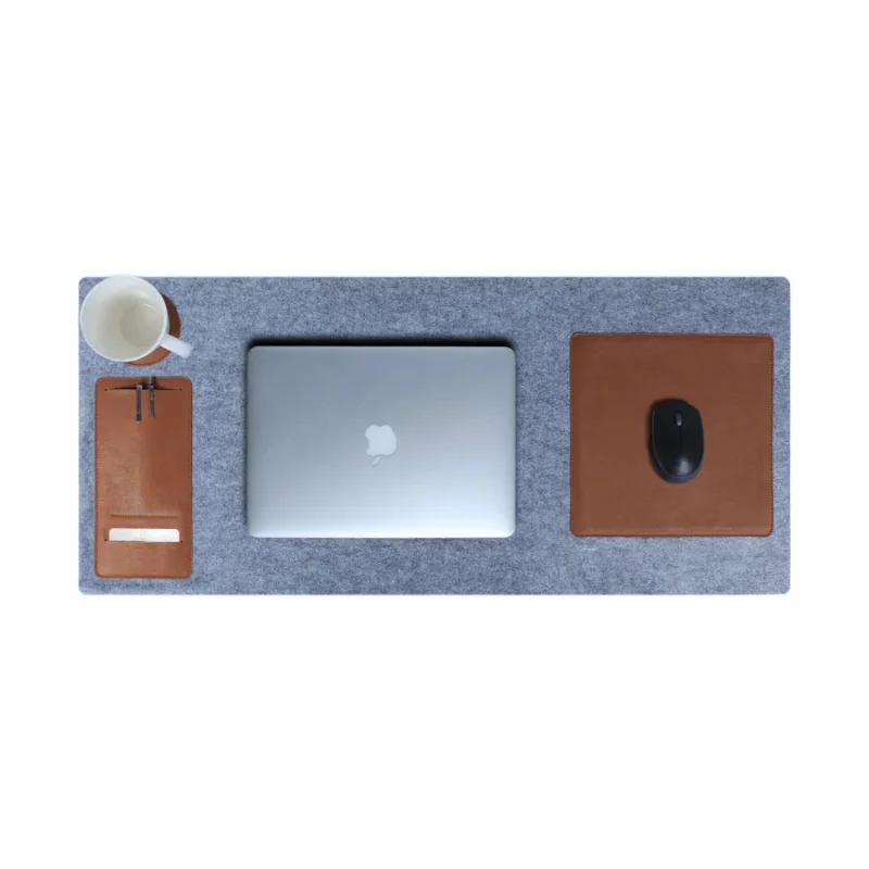 Felt desk mat with leather mouse pad for home and office decor