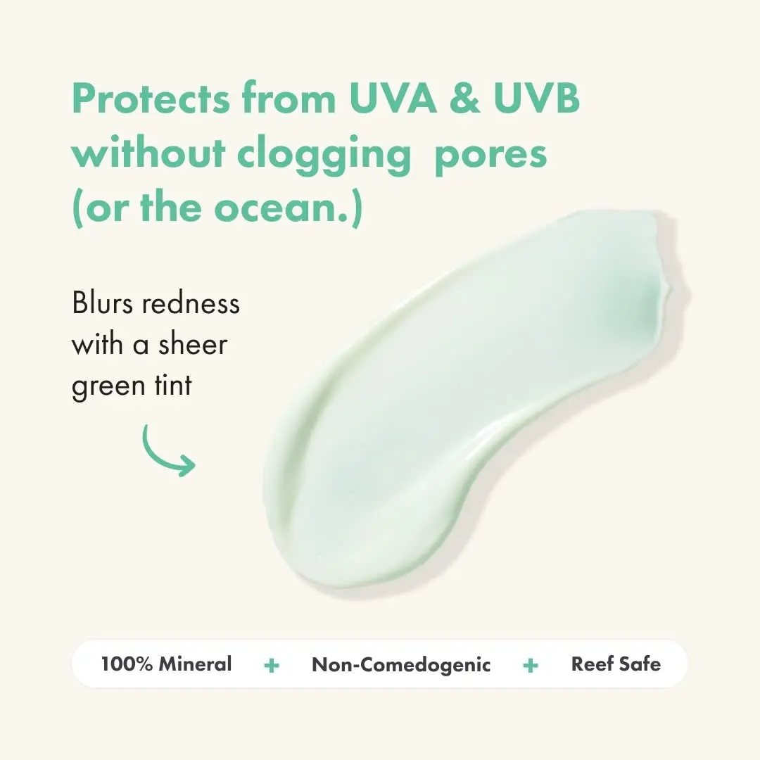 Green tint superlight mineral sunscreen SPF 30 for blemish acne prone skin