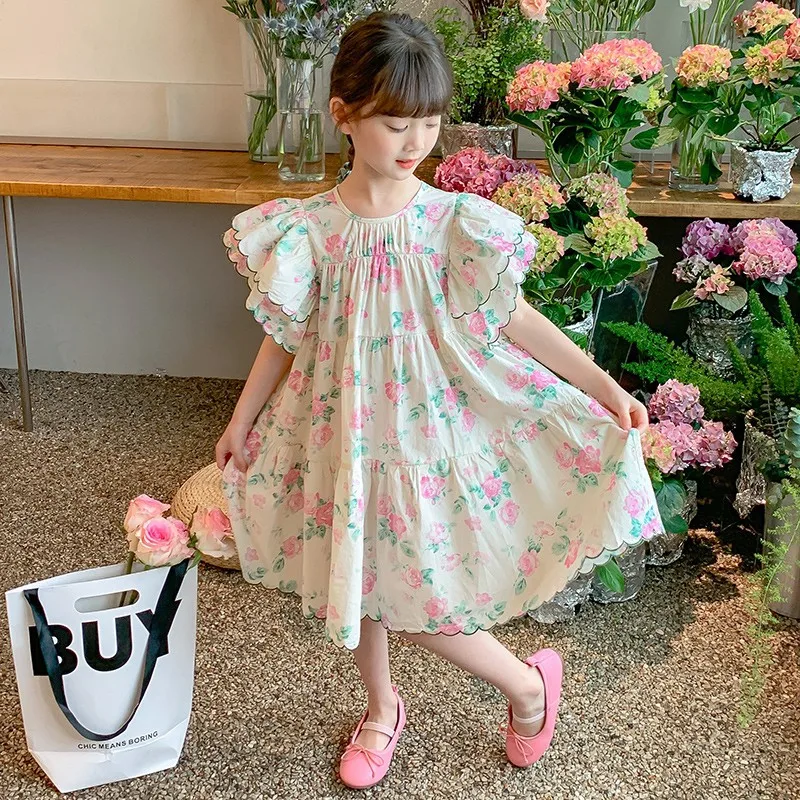 2023 summer flying Sleeve dress kids girl fashion long dress for 12 year old girl princess dress for girls 11 to 12 years