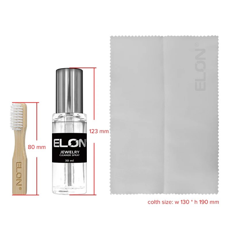 ELON Natural Liquid Jewelry Cleaner Solution with Brush and Luxury Box for Gold Silver Diamond Cleaning