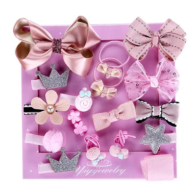 18Pcs Headwear Set Kids Baby Knot Bows Crown Hair Clips for Girls Barrettes Elastic Hair Bands Baby girl Hair Accessories  Box