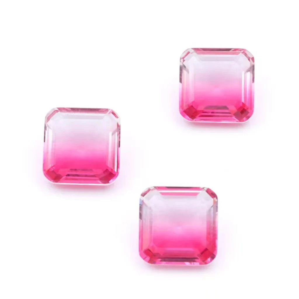 Jewelry Making Supplies Square Emerald Fusion Stone Loose Crystals Healing Gemstone Step Cut Tourmaline Synthetic Fusion Stone