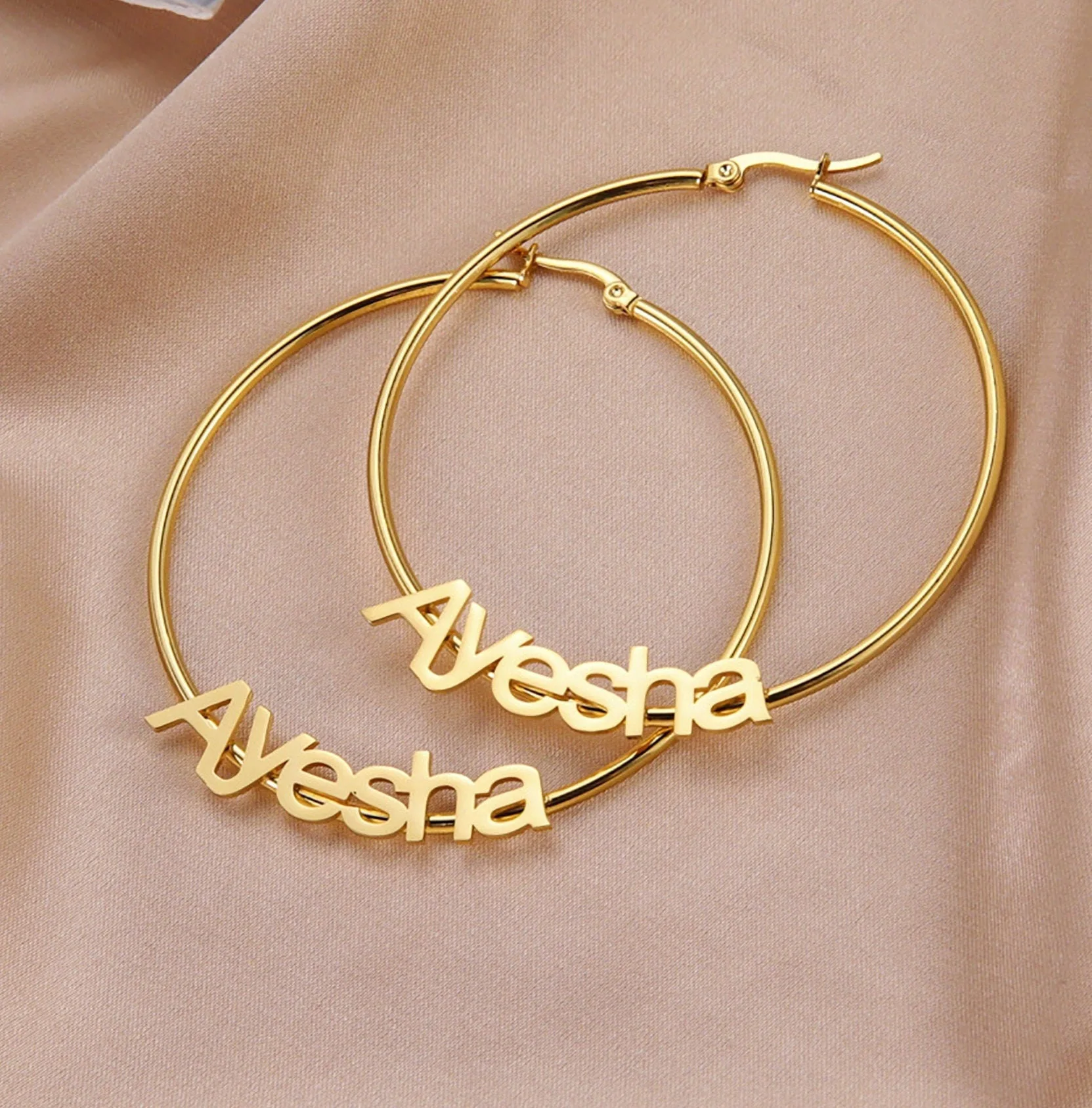 Stainless steel jewelry custom size nameplate women gold hoop earrings lead free nickel free