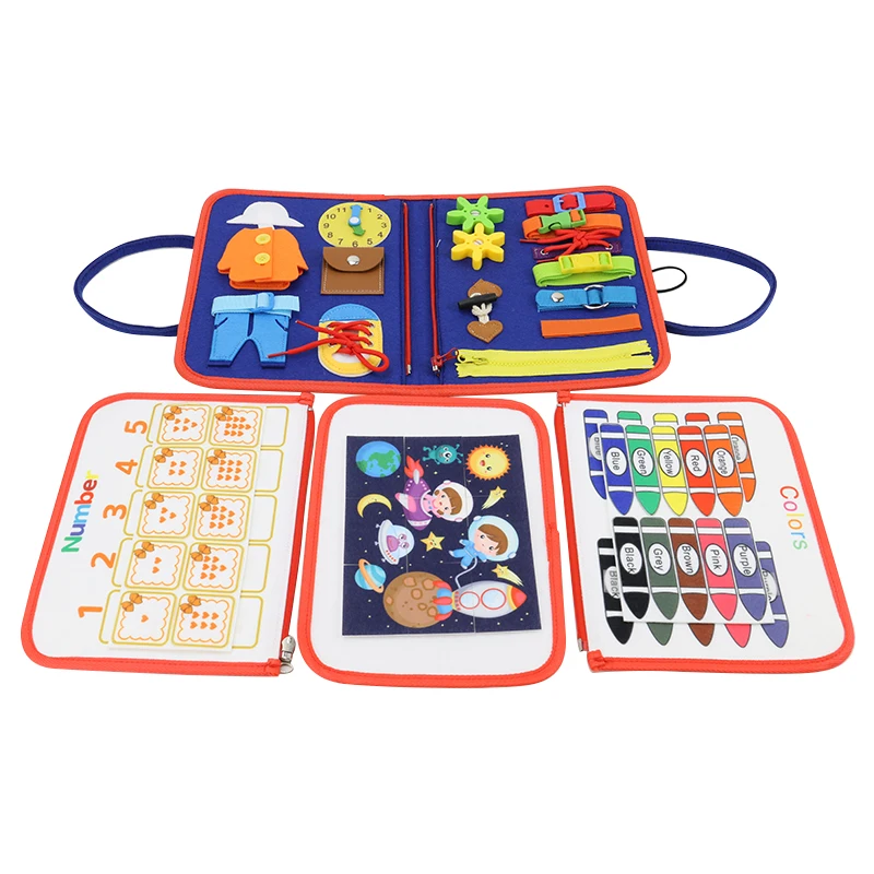 New Educational Busy Board Book Kids Sensory Montessori Travel Toys Activities Learning Board Felt Toddler Busy Board For Kid
