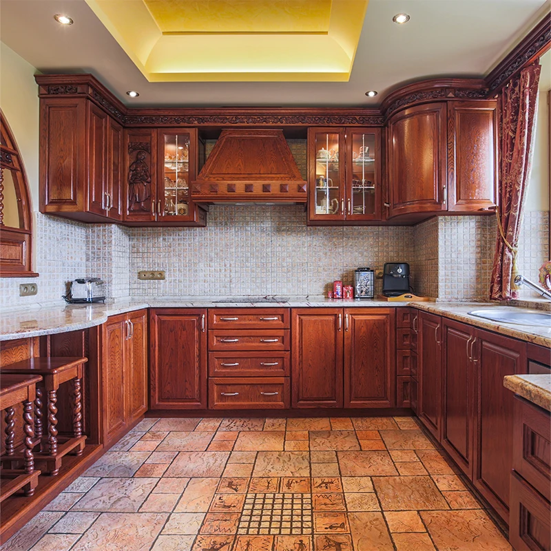 American Style Modern Kitchen Cabinet Top Quality Modular Solid  Wood Kitchen Cabinet