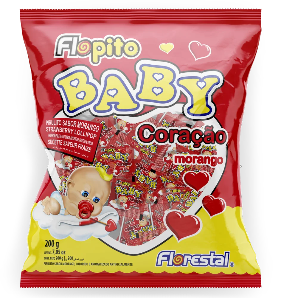 1578 - Little Red Heart Flopito Strawberry Flat Heart Lollipop 4g 34x50un