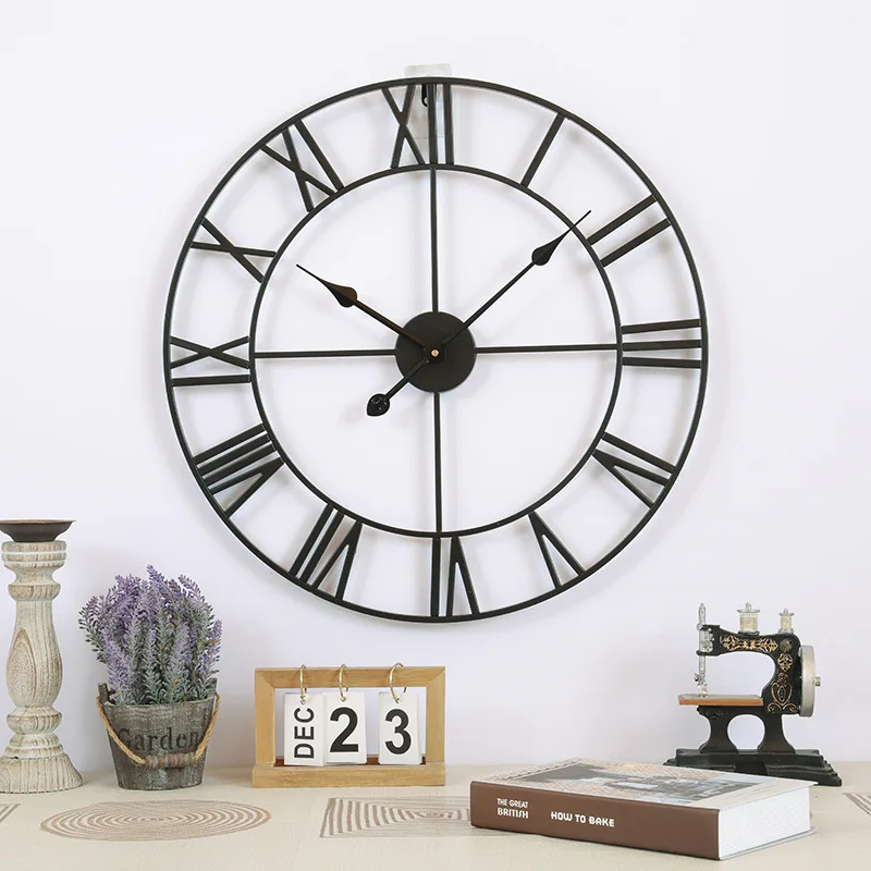 Home Decor Round Retro Wall Clock Modern Hanging Roman Numerals Metal Wall Clock Customize Living Room Bronze Color Wall Clock