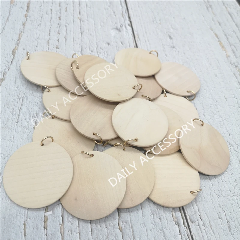 Custom wood origial color round white laser logo wooden discs for women keychain