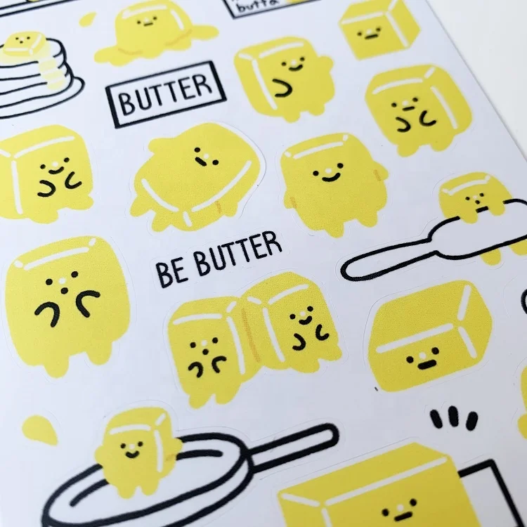 Yellow Breakfast Theme Custom Deco Matte Finish Vinyl Waterproof Sticker Sheets