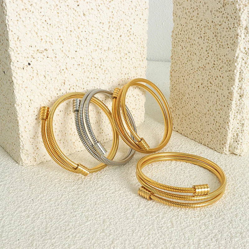 Stainless Steel Gold Plated Round Snake Chain Bracelet 3mm Shiny Bangle Bracelet