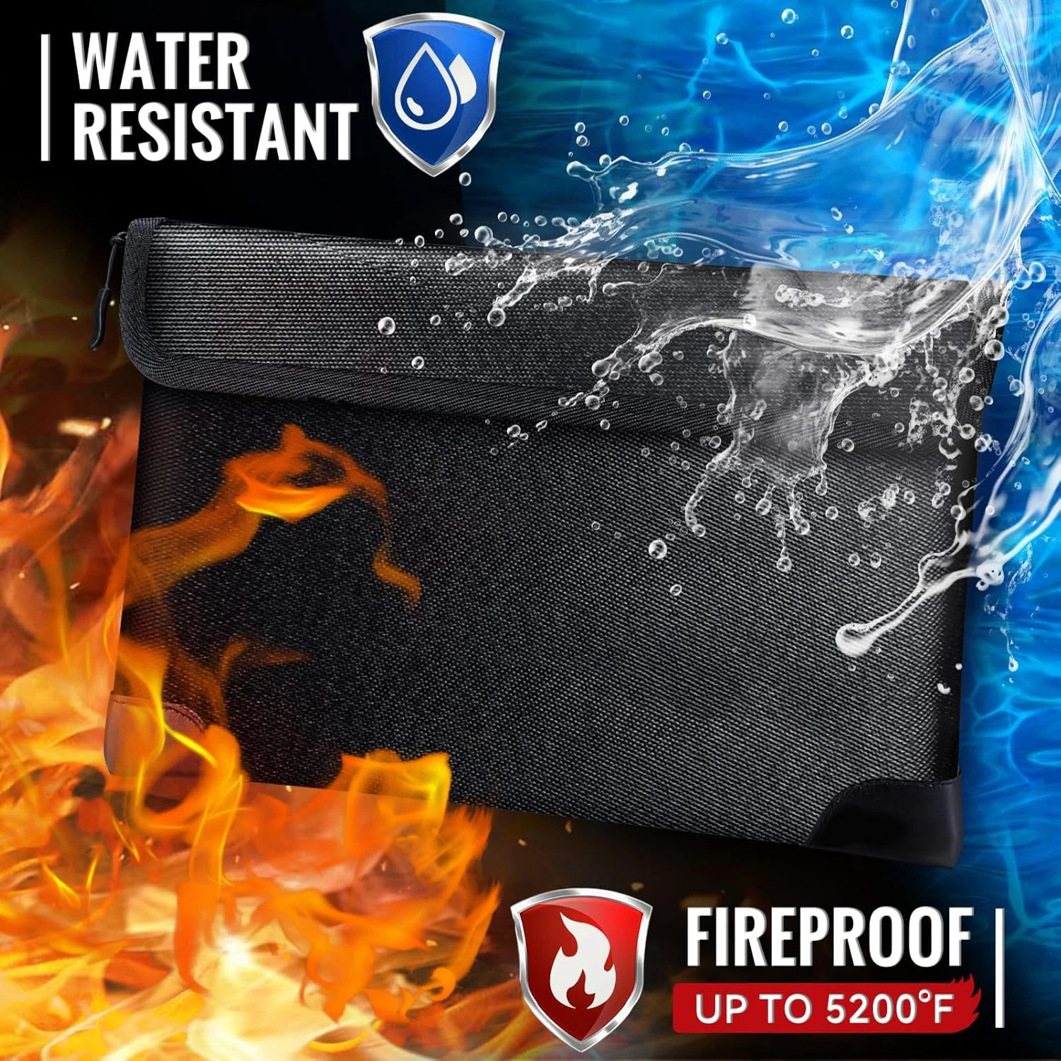 8 slots heat-insulated  Fireproof document bag 30X21 cm zippered important documents and valuables storage bag