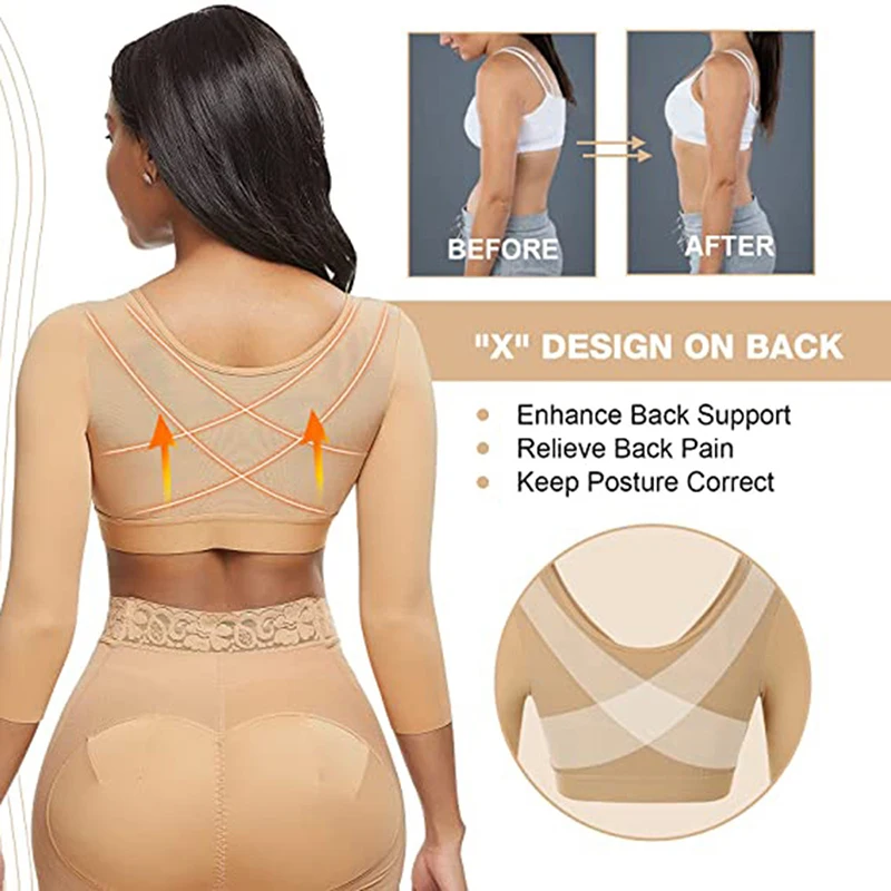 6419 Arm Shapers Intimates Slim Underwear Body Shaper Corset Corrector Long Sleeves Front Entry Push Up Sports Bra With Hooks