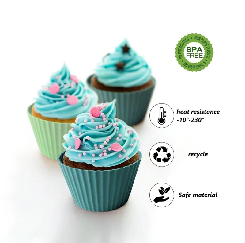 TAYHAO Silicone Mix Shapes Muffin Cupcake Jelly Molds Round Muffin Cups Cake Moulds for Baking Reusable Silicone Cupcake Cases