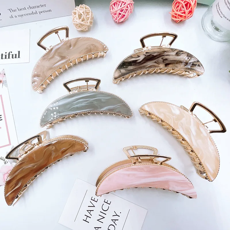New Moon shape  Metal Hair Claws  Fashionable Marble Hair Clips Acrylic Claw Hair Clips For Women
