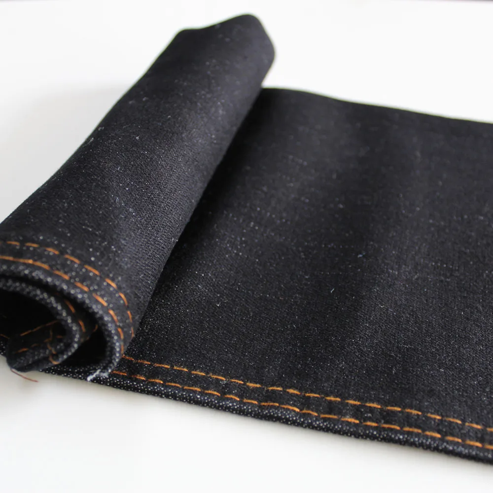 Cotton polyester super stretch 10.3oz blue black denim fabric stock lot