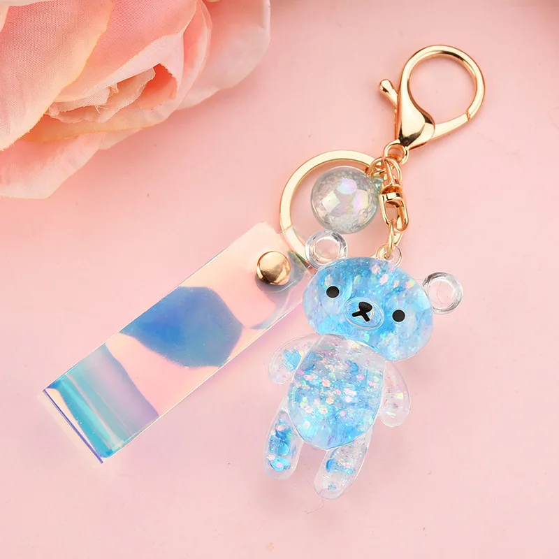Acrylic Clear Keychains Crystal Bear Creative Pendant resin keychain liquid pig key chain