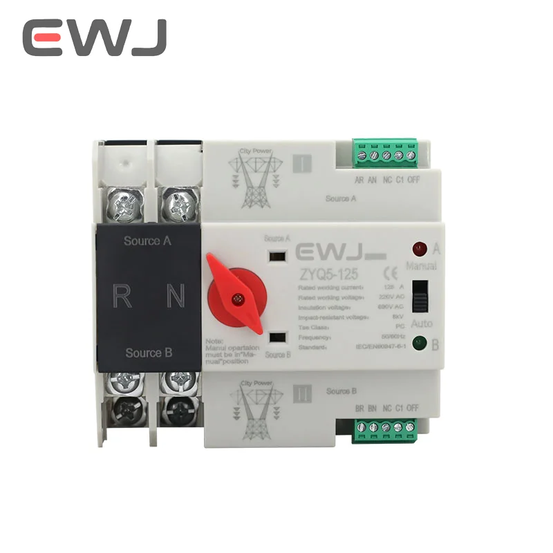 Automatic Generlink Transfer Switcher 2P Din Rail ATS Dual Power Switches 50/60Hz 220V 63A 100A