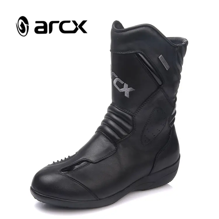 High Quality ARCX Calf Professional Protection YKK Zipper Waterproof Black Casual Cowhide Leather Womens Motorcycle Boots