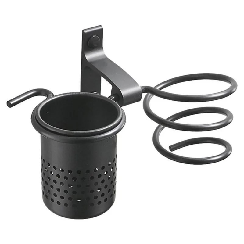 Hair dryder rack with bottle holder for hotel bathroom silver/black/gold color aluminium alloy hair dryer holder