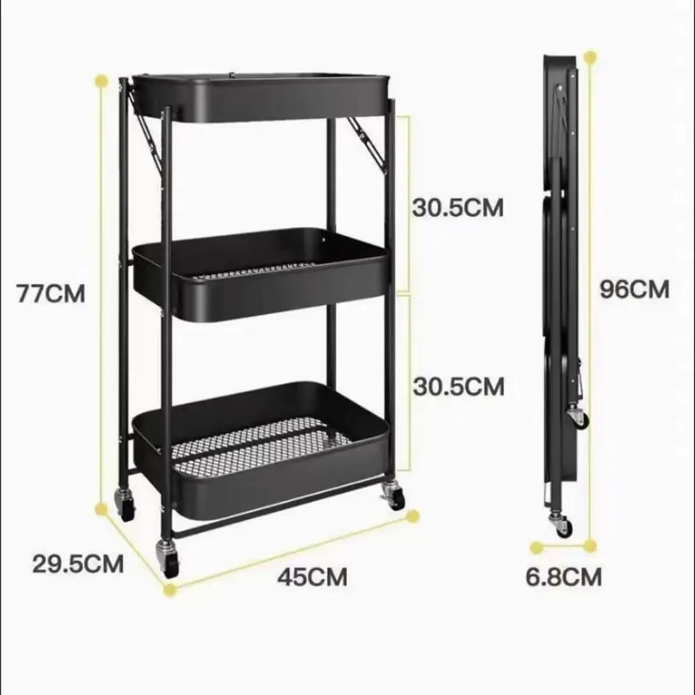 High Quality Portable Folding 3 Layer Rack Carbon Steel Material Plastic Bathroom Bedroom Storage Carts For Children