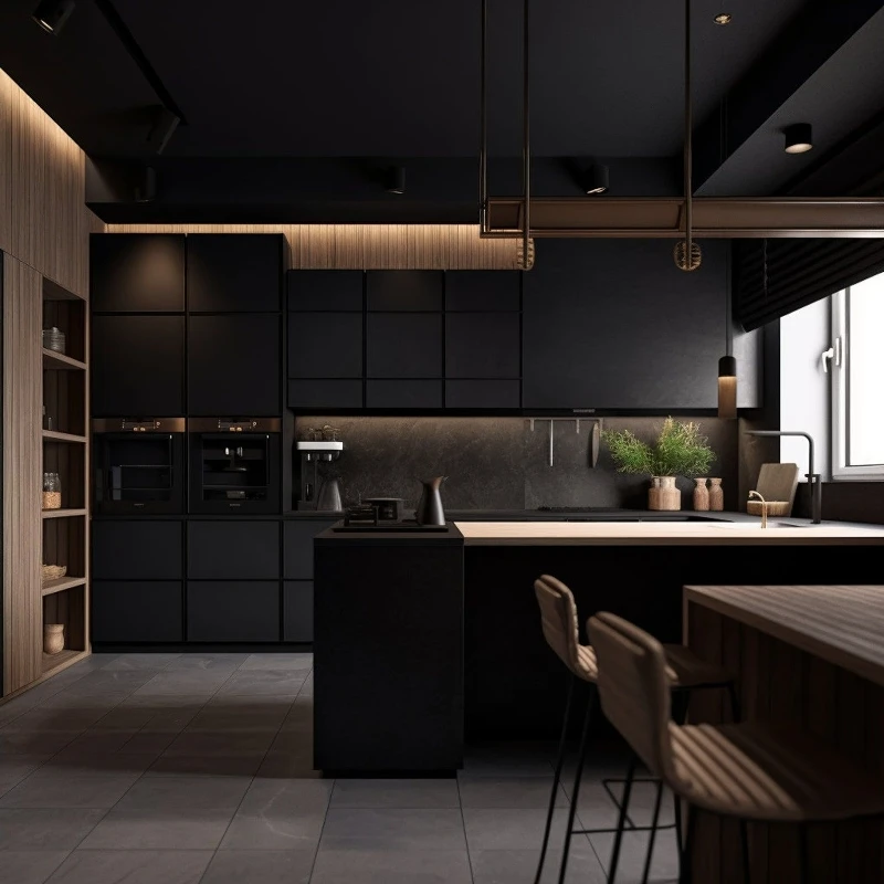 High-End Modular Cabinets Kitchen Furniture Modern Style Villa Kitchen Cabinet Black Kitchen Cupboards